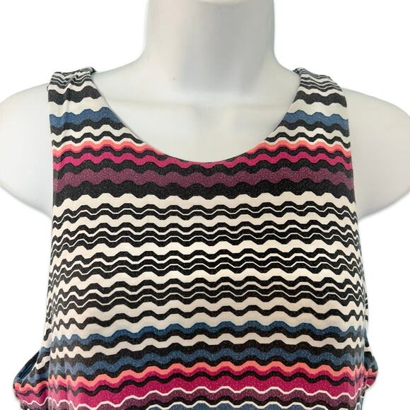 Athleta Santorini Thera Modal Pink Blue White Wavy Stripe Jersey Dress size M - Picture 5 of 9